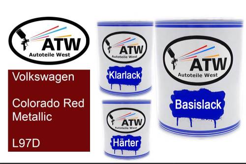 Volkswagen, Colorado Red Metallic, L97D: 1L Lackdose + 1L Klarlack + 500ml Härter - Set, von ATW Autoteile West.